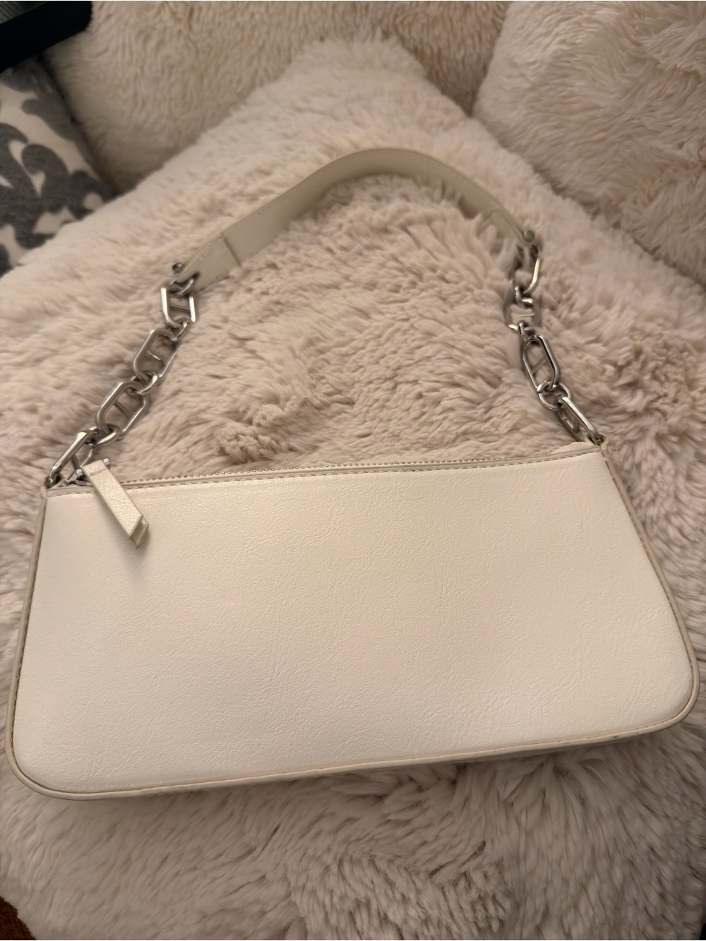 Mango Cream Shoulder Bag with Silver Chain Strap